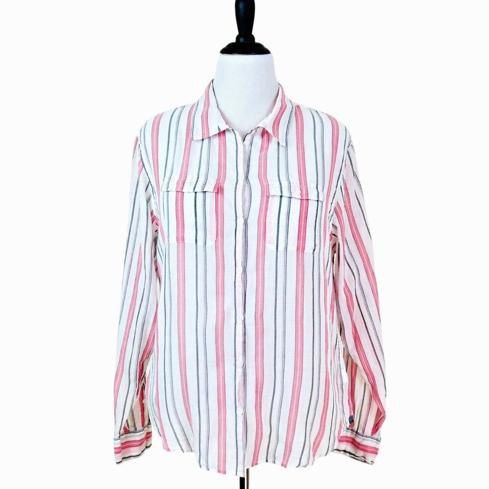 Horny Toad Women's XL Organic Cotton Shirt Button Down Pink Stripe - Picture 3 of 10